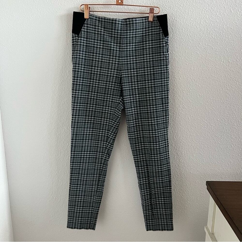 Calvin Klein Gray Black Check Elastic Waist Pull On Career Work Pants M